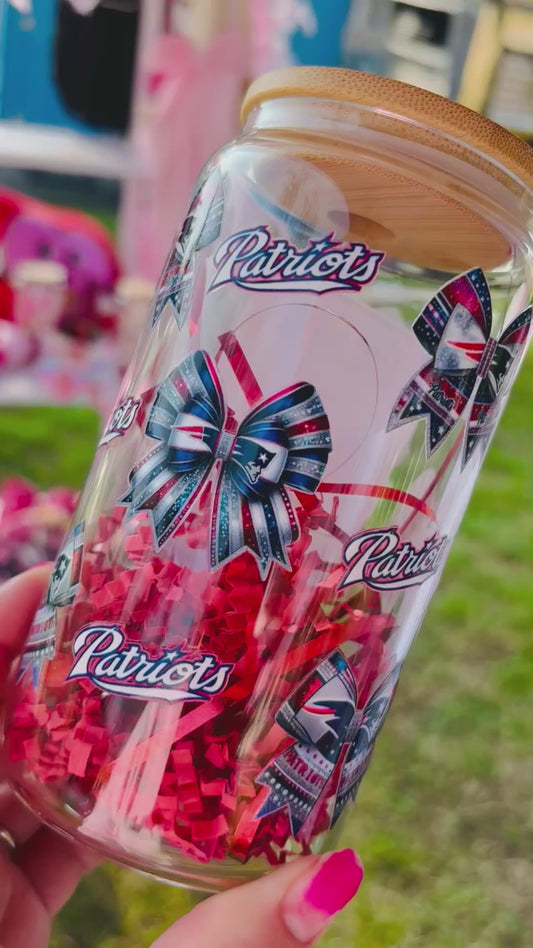 16oz glass cup ✨bamboo lid-football