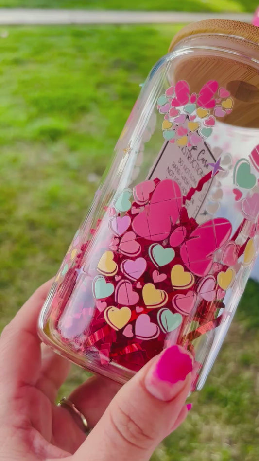 16oz glass cup ✨bamboo lid-colorful sweetheart silhouette
